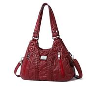 NICOLE & DORIS Sac D'épaule Femme Sac Bandoulière Grande Capacité Sac a Main Rétro PU Cuir Souple Sacs Portés Epaule Multipoches Hobo Bag pour Achats Fête École Voyage Bordeaux