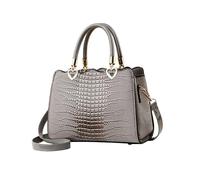 NICOLE & DORIS Sac Femme Elégant Sacs à Main Portés Main Tendance Sac Bandoulière PU Cuir Sac D'épaule Crocodile Petit Sac Cartable avec Bandoulière Gris