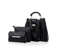 NICOLE & DORIS Sac Femme Ensemble Sac a Main et Portefeuille 3 Pcs Sac Fourre-Tout Sacs à Bandoulière PU Cuir Sac D'épaule Chaîne Set Pochettes Clutches Noir