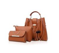 NICOLE & DORIS Sac Femme Ensemble Sac a Main et Portefeuille 3 Pcs Sac Fourre-Tout Sacs à Bandoulière PU Cuir Sac D'épaule Chaîne Set Pochettes Clutches Marron