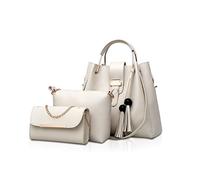 NICOLE & DORIS Sac Femme Ensemble Sac a Main et Portefeuille 3 Pcs Sac Fourre-Tout Sacs à Bandoulière PU Cuir Sac D'épaule Chaîne Set Pochettes Clutches Beige