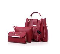 NICOLE & DORIS Sac Femme Ensemble Sac a Main et Portefeuille 3 Pcs Sac Fourre-Tout Sacs à Bandoulière PU Cuir Sac D'épaule Chaîne Set Pochettes Clutches Rouge