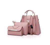 NICOLE & DORIS Sac Femme Ensemble Sac a Main et Portefeuille 3 Pcs Sac Fourre-Tout Sacs à Bandoulière PU Cuir Sac D'épaule Chaîne Set Pochettes Clutches Rose