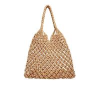 NICOLE & DORIS Sac Fourre Tout en Paille Femme Sac de Plage Bandoulière Été Sac Cabas Sac D'épaule en Tricot Sac à Main en Maille pour Voyage Vacances Marron