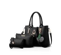 Nicole&Doris Sac Fourre Tout Sac a Main Femme Ensemble de 3 PCS Sac Cabas Grand en Cuir PU Shopping Bag Sacs Portés Main Multifonction Sac Bandouliere Portefeuille Noir