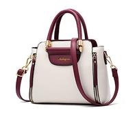 Nicole & Doris Sac Multicolore Crossbody Élégant Epaule PU Cuir Petit Sac à Main Blanc et Bordeaux