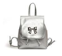 NICOLE & DORIS Sac Scolaire Cartable Petit Sac à Dos élégant Sac d'école PU Cuir Imperméable et Léger avec Cordon de Serrage Argent