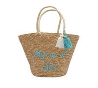 NICOLE & DORIS Sac Tissé en Paille,Sac de Plage été Grande Taille Femme Grands Sacs Fourre-Tout Tissés Boho D'été,pour L'extérieur, les Voyages et la Plage Lettres bleues