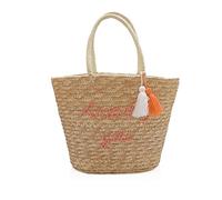 NICOLE & DORIS Sac Tissé en Paille,Sac de Plage été Grande Taille Femme Grands Sacs Fourre-Tout Tissés Boho D'été,pour L'extérieur, les Voyages et la Plage Lettres orange