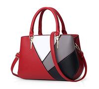 NICOLE & DORIS Sacs à Main Bandoulière Femme Sac à Main Coloré Sac Fourre Tout Tendance Sac D'épaule de Cuir PU pour Ville Voyage Shopping Rouge