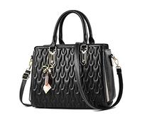 NICOLE & DORIS Sacs à Main Femme à la Mode Sac a Bandouliere Elegant Sac D'épaule Imprimé Sacs Portés Épaule en PU Cuir Sac Pochette Sac Fourre Tout avec Pendentif Noir