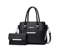 NICOLE & DORIS Sacs a Main Femme Grand Sac à Bandoulière Sac élégant Shopping Bag Sac avec bandoulière réglable Sac en Cuir Femme Sacs Portés Main de 2 pièces Noir