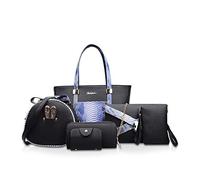 NICOLE&DORIS Sacs à Main Femmes 6 pièces Bourse pour Dames Top-Handles Sacs à bandoulière Portefeuilles Femme Noir