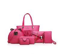 NICOLE&DORIS Sacs à Main Femmes 6 pièces Bourse pour Dames Top-Handles Sacs à bandoulière Portefeuilles Femme Rose