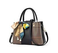 NICOLE & DORIS Sacs à Main Portés Main Femme Sac Design Femme Sac Fourre-Tout Moyen Modèle Mode Sac à Bandoulière avec Un Tisser Motif Sac Epaule avec Arc Pendentif Noir