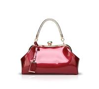 NICOLE & DORIS Sacs à Main pour Femme Pochette Femme Cuir Verni Sacs de soirée à la Mode Sac porté épaule pour la fête Vin Rouge