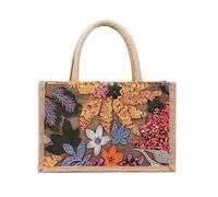NICOLE & DORIS Sacs Fourre Tout Femme Grand Sac en Jute Sac Cabas Shopping Léger Sac a Main avec Brodé Fleur Sac de Plage Pliable Réutilisable pour Les Sorties Camping Magasin Orange