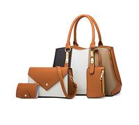 NICOLE & DORIS Sacs Portés Main de 4 pièces Sac a Main Femme +Sac Bandoulière Mode+Portefeuille en Main+Porte Cartes Mignon Sac D'epaule Contrasté Marron