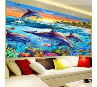 Nicole Knupfer Kit de peinture diamant 5D à faire soi-même - Full Diamond - Motif dauphin - Broderie - Cristal - Strass - Pour décoration de salon (180 x 70 cm)