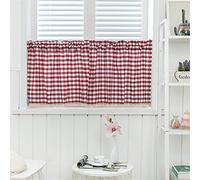Nicole Knupfer Lot de 2 rideaux brise-bise avec passants - En voile vintage - Café - Dentelle - Transparent - Pour cuisine - Rouge - 74 x 61 cm