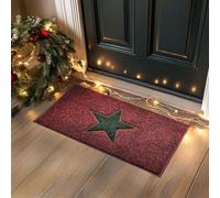 Nicoman Paillasson antidérapant pour intérieur et extérieur Motif étoiles de Noël Rouge avec étoile Verte 60 x 40 cm Taille S