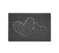 Nicoman Paillasson Double cœur en Relief Lavable Gris foncé Taille S 60 x 40 cm