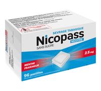 Nicopass 2,5mg Nicotine Menthe Fraîcheur Sans Sucre 96 Pastilles À Sucer