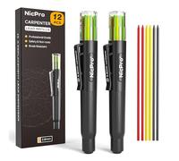 Nicpro 12 pièces de mine de 2,8 mm pour crayon charpentier, distributeur de mines de rechange (noires, rouges et jaunes), mides incassables de 2,8 mm pour crayon chantier et menuisier