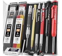 Nicpro 15 pièces Crayons Charpentier avec Taille Crayon, Porte Mines avec 40 Recharges, Poinçon Central Automatique et Outil de Traçage Carbure, Crayon Chantier de Construction pour Architecte