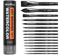 Nicpro 15 pièces pinceaux Aquarelle, pinceaux synthétiques Souples en écureuil, pinceaux Aquarelle Professionnels, Ronds, Langue de Chat, Liner, Plats, lavis pour Artistes, Aquarelle, encres, Gouache