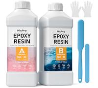 Nicpro 1920ml/64oz resine epoxy transparente avec durcisseur, résine epoxy pour la fabrication de bijoux, livré avec des tasses à mélanger, des bâtons d'agitation, des pipettes de transfert, des gants
