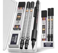 Nicpro 2 mm coffret de porte mine mécaniques avec étui, 12 noires et 12 recharges colorées, gommes-MP2000 porte-mines en métal, crayon chantier robuste pour l'écriture, le dessin et le travail du bois