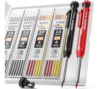Nicpro 2 Pièces Crayons Chantier, Porte Mines avec 24 Recharges, Marqueur à trou Profond, Crayon Menuiser pour Bricolage Dessin, Crayon Charpentier pour Architecte (Rouge, Noir)