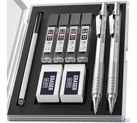 Nicpro 2 Pièces Porte Mines Métal avec étui, Crayon Mécanique Automatique 0,5 mm et 0,7 mm avec Recharge de Mines HB, Gommes, Porte Mine pour l'écriture Artistique, le Dessin, le Croquis(Argent)