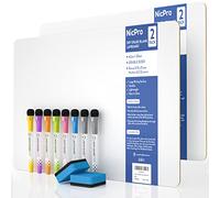 Nicpro 2 Pièces Tableau Blanc Effacable A3, Petit Tableau Double Face avec 8 Couleur Marqueurs, 2 Brosse Effaceur pour Utilisation en Classe Dessin En écrivantt(42 x 30 cm)