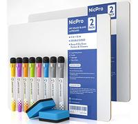 Nicpro 2 Pièces Tableau Blanc Effacable A4 (22 x 30 cm), Petit Tableau A4 Double Face avec 8 Couleur Marqueurs, 2 Brosse effaceur pour Utilisation en Classe Dessin En écrivant