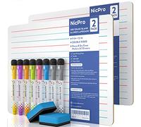 Nicpro 2 Pièces Tableau Blanc Effacable A4, Petit Tableau Double Face avec 8 Couleur Marqueurs, 2 Brosse Effaceur pour Utilisation en essin En écrivant (22 x 30 cm)
