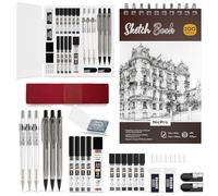 Nicpro 26 pièces kit de fournitures de dessin artistique, ensemble de porte mine 0,5, 0,7, 0,9 et 2 mm, carnet de croquis 100 feuilles, recharges de mines 172 pièces, cadeaux de fournitures scolaires