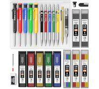 Nicpro 27 pièces crayons de charpentier pour le travail du bois, crayon chantier avec 100 recharges, poinçon central automatique et outil de charpentier en carbure, crayon de construction