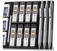 Nicpro 3 Pièces Automatique Porte-Mines, Crayon Mécanique Criterium 0.9 mm avec 6 Tubes de Recharge et Gommes, Porte Mine pour écrire Rassembler, Dessin, Sketch, Come avec étui