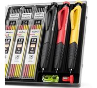 Nicpro 3 Pièces Crayons de Charpentier, Crayon Chantier avec 36 Mines, Crayon Marqueur à Trou Profond avec Taille crayon Intégré, Porte-Mines pour Travail du Bois, Chantier de Construction, Architecte