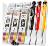 Nicpro 3 Pièces Porte Mines, Crayon Chantier avec 36 Recharges, Crayons Charpentier Marqueur à trou Profond, Crayon Menuisier pour Architecte Menuisier (Rouge, Jaune, Noir)