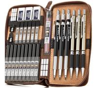 Nicpro 30 Pièces Porte-Mines Artistiques un étui Cuir,Crayon Mécanique Criterium en Métal 0,5, 0,7, 0,9, 2 mm avec Gommes,16 Tubes Recharges (6B 4B 2B HB 2H 4H) (Noir et Couleurs) pour Esquisse,Dessin
