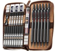 Nicpro 30 Pièces Porte-mines Métal dans étui Cuir, Crayon Mécanique Critérium 0,5, 0,7, 0,9, 2 mm avec 16 tubes (Couleurs 6B 4B 2B HB 2H 4H) Recharges, Porte Mine pour Croquis, Dessin（ Noir ）