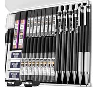 Nicpro 34 porte mines d'art noirs, porte mines métal 0.3, 0.5, 0.7, 0.9 mm & 2 criterium 2mm (couleurs 6B 4B 2B HB 2H 4H) pour le dessin d'esquisse avec étui de 19 recharges de mines en tube