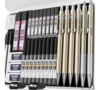 Nicpro 34 porte-mines en métal, 0,3 mm, 0,5 mm, 0,7 mm, 0,9 mm et 2 porte-mines de 2 mm (6B, 4B, 2B, HB, 2H, 4H, couleurs) pour croquis, dessin avec étui de 19 tubes de recharges de mine