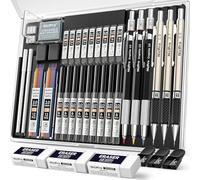 Nicpro 35 Pièces Porte-Mines Artistiques en Métal, Crayon Mécanique Criterium 0,5, 0,7, 0,9 mm et 3 Pièces Porte Mine 2 mm avec 20 tubes de Recharges(Couleurs 6B 4B 2B HB 2H 4H) pour Dessin D'esquisse