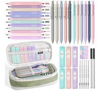 Nicpro 39 Pièces Fournitures Scolaires avec étui à Stylos Grande Capacité, 12 Surligneurs Pastel, 5 Stylos à Bille Rétractable Noire, 6 Porte mine Pastel 0,5 et 0,7 mm Pour Papeterie Etudiante