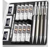 Nicpro 4 Pièces Métal Porte-Mines 0,5 mm avec étui, Art Crayon Mécanique Criterium avec 8 Tubes de Recharge HB et 3 Gommes, 9 Recharges de Gommes, Porte Mine pour écrire, Esquisse, Dessin