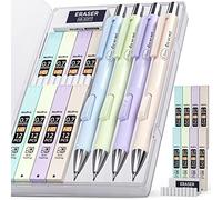 Nicpro 4 Pièces Pastel Porte-Mines 0,7 mm, Mignons Crayon Mécanique Criterium 0,7 mm avec 8 tubes Recharges de Plomb HB, Gommes, pour l'école, l'écriture des élèves, le dessin, l'esquisse